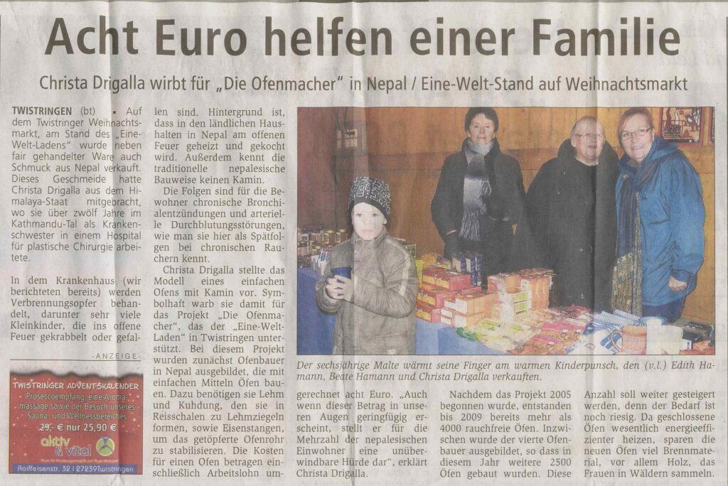 Presseartikel 09.12.2010 Kreiszeitung Syke, Eine-Welt-Stand auf dem Weihnachtsmarkt