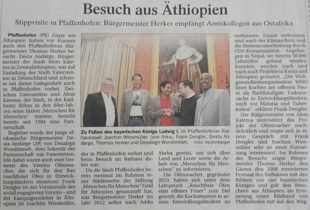 Presseartikel 28.10.2016 Donaukurier, Gäste aus Äthiopien beim Bürgermeister in Pfaffenhofen